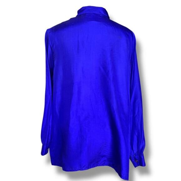 Vintage Diane Gilman Silk Leopard Animal Print Sequin Sheer Blouse Electric Blue - Picture 6 of 10